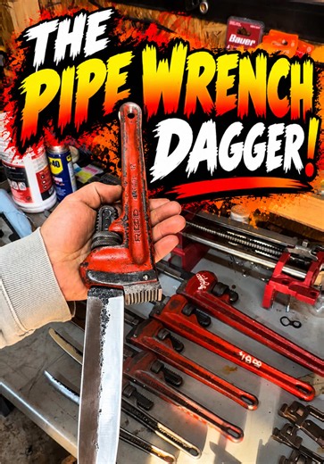 The pipe wrench dagger 🗡️ available October 17th over on my website www.finchsforge.com for inquires #PipeWrenchDagger #Bladesmithing #FYP #ForYou #ViralVideos