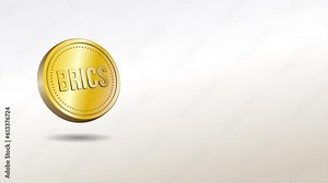Gold 3D Coin BRICS Currency Animation Video with Text Space. The video format makes it easy to use in presentations, social media posts, or websites.