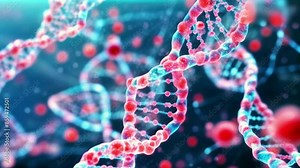 Abstract Visual of DNA Structure. A Close-Up of DNA Strands and Cellular Structures. Concept molecular biology and the future of medicine. 4k Video.