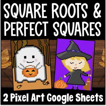 Square Roots & Perfect Squares Equations with Roots Halloween Digital Pixel Art