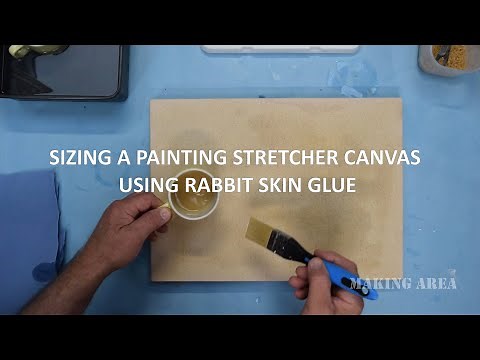 Sizing a painting stretcher canvas using rabbit skin glue