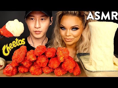 ASMR HOT CHEETOS CHICKEN WINGS & STRETCHY CHEESE with TRISHA PAYTAS (No Talking) MUKBANG | Zach Choi