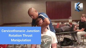 Honored that Logan DC students would host a recent #manualtherapyparty! Jordan Meyer asked me to demo one of my favorite thrust manips, Cervicothoracic Junction Rotation Thrust Manipulation. Components, sidebending toward, light rotation away, scapular depression, light cervical traction, strong blocking to spinous process of "T1-ish" HVLA to rotation away. The goal is to restore load on the ipsilateral side and should always be followed up by cervical retraction, retraction and SB or similar ex