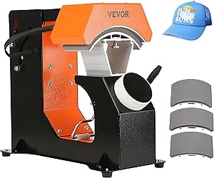 VEVOR Hat Heat Press Machine, 3-in-1 Auto Cap Heat Press with 3pcs Interchangeable Platens (6.6‘’x 3.9, 6.6‘’x 3, and 6.1‘’x 2.75), Automatic Release & Press Knob-Style Digital Control Panel for Caps