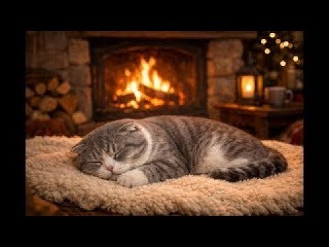 Cozy Cat Sleeping by Fireplace 🐱🔥 Relaxing Ambience for Stress Relief, Sleep & Study (LIVE)
