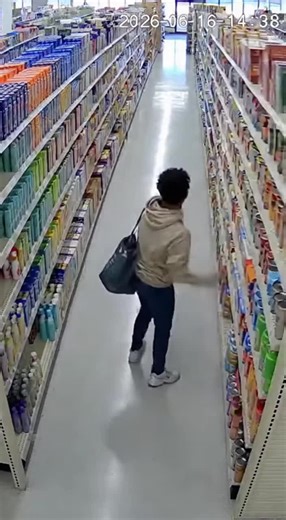 A customer reaches for an item on the top shelf and the entire section tilts forward, forcing them to catch it while products cascade down their body onto the floor. #RetailFails #ShoppingGoneWrong #CaughtOnCamera