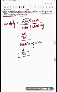 4 gram sodium hydroxide is added to 2 kg water find molality of solution