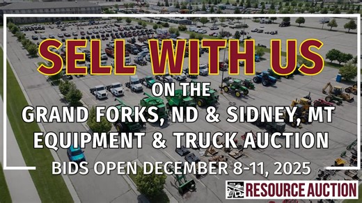 🚜 Sell With Us in the 𝗛𝘂𝗴𝗲 𝗬𝗲𝗮𝗿-𝗘𝗻𝗱 𝗚𝗿𝗮𝗻𝗱 𝗙𝗼𝗿𝗸𝘀, 𝗡𝗗 & 𝗦𝗶𝗱𝗻𝗲𝘆, 𝗠𝗧 𝗘𝗾𝘂𝗶𝗽𝗺𝗲𝗻𝘁 & 𝗧𝗿𝘂𝗰𝗸 𝗔𝘂𝗰𝘁𝗶𝗼𝗻! Prime exposure at the 𝗔𝗹𝗲𝗿𝘂𝘀 𝗖𝗲𝗻𝘁𝗲𝗿 consignments from across the region. Turn your equipment into 💵 before year-end! 🟢 Bidding Opens: Dec 8; 🛑 Closes: Dec 11, 2025 📌 Browse the catalog or Bid at: Ring 1 👉 resourceauction.bid/auctions/1704125/lots Ring 2 👉 resourceauction.bid/auctions/1779002/lots 📞 Contact your 𝗥𝗲𝘀𝗼𝘂𝗿𝗰𝗲 𝗔𝘂𝗰