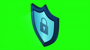 Secure vpn animation. VPN protection with a shield. Shield lock in futuristic blue style. Cyber security. 4K animated in isometric style