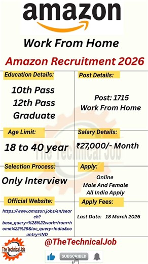 Amazon Recruitment 2026 | 10th, 12th Pass Job | Salary ₹18,000–₹30,000 | Direct Apply #amazon #job