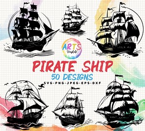 Pirate Ship Vector Art, Commercial Use Templates (svg, Png, Jpg, Eps, Dxf) - Etsy UK