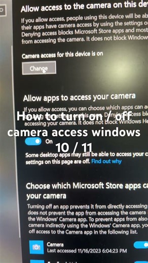 How to turn on / off camera access windows 10 / 11