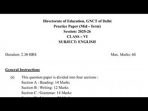 class 6 english mid term sample paper 2025-26 | practice paper review | doe cbse update