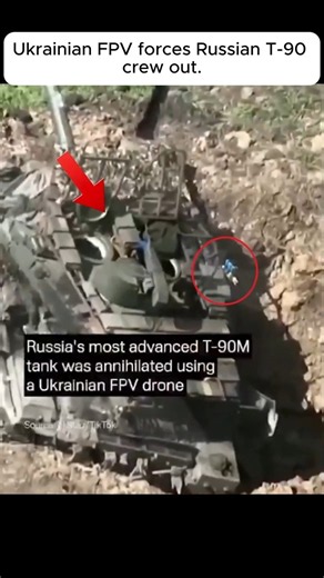 Ukrainian FPV Drone Forces Russian T-90 Crew to Abandon Tank #Ukraine #Russia #T90 #FPVDrone