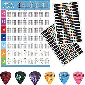 Amazon.com: AXPTECH Guitar Fretboard Stickers, With Guitar Chord Chart,Color Coded Note Decals Guitar Tools For Learner Practice Fit 6 Strings Guitar : Musical Instruments