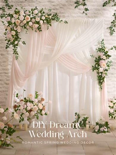 Draping linens meet feminine florals with this DIY wedding ceremony arch ✨ Explore the rest of this blush-toned curation at the link in our bio, and start to bring your dream spring wedding to life 🤍 #lingsmoment #weddingarch #ceremonyarch #weddingdiy #weddinglinen #romanticwedding #springwedding #weddingdecor