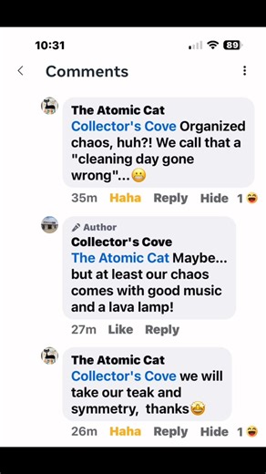 1.8K views · 19 reactions | It started with one post… and now it’s full-on vintage warfare. The Atomic Cat got the sleek mid-century style - but The Cove’s packing every era from disco to doilies. Who’s winning? Depends if you like your furniture polished or with a little personality.  #spencervsfortdodge  Teak vs. Tinsel  Chaos vs. Clean Lines #VintageWar continues… | Collector's Cove | Facebook