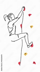 Sport climbing self drawing line animation. One continuous line art drawing, animated illustration of wall climbing sport