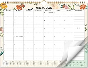 2026年6月までのマンスリー壁掛けカレンダー(花柄)