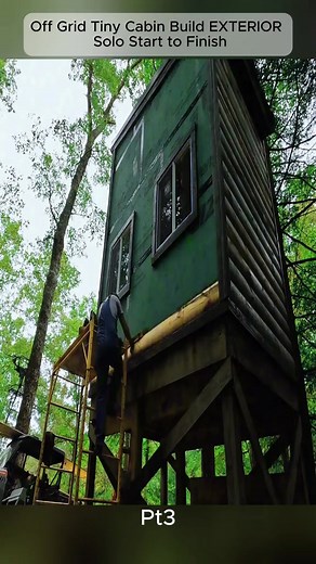 Pt3 | Off Grid Tiny Cabin Build EXTERIOR Solo Start to Finish #survivalcamp #build #Outdoors #surv | Survival Camps | Facebook
