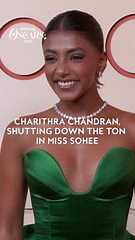 One Piece star Charithra Chandran on the red carpet of the 2026 Academy Awards