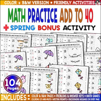 Engaging Spring Math Activities | Grade 1–3 | Addition Facts to 40 | Color, Cut