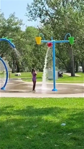 At Strathcona Island spray park in Medicine Hat Alberta Canada