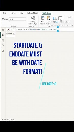 Create a Date Table with DAX (Using CALENDAR) #powerbi #DAX