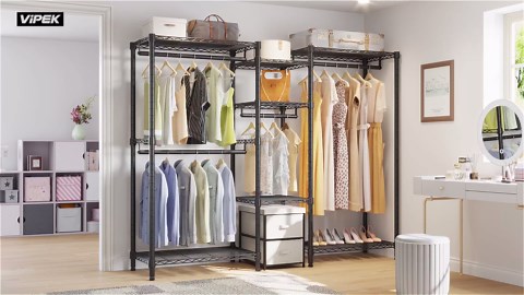 VIPEK L6 Heavy Duty Clothes Rack L Shape Clothing Rack 5-Tier Wire Garment Rack Freestanding Closet with 7 Adjustable Shelves & 4 Hanging Rods, 42.1" L x 42.1" W x 76.4" H, Max Load 850LBS, Black