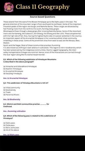 Class 11 Geography Board Exam 2025 | Source Based Questions Chapter-wise with Answers