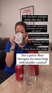 Do you have multiple drinks at once like this? Does coffee, alcohol or soda make you have to pee more often? You don't have to give up all the drinks! Try these tips: 🥤drink slower 🥛drink water in between 🍹drink a smaller amount of each Coffee, alcohol and soda can be bladder irritants, but I think there are many things we can do to improve your bladder function before telling you not to drink these things. Want to know more? You can learn more ways to decrease bladder leakage in my free blad