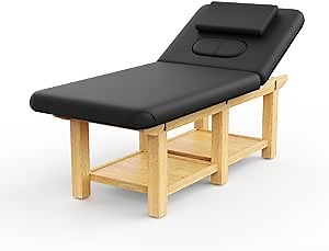 Wood Stationary Massage Table for Treatment Table Physical Therapy Table Spa Facial Bed, PU Leather 31.5'' Wide × 75'' Long Heavy Duty Professional Wide Massage Bed - Black 6 Legs Segmented Structure
