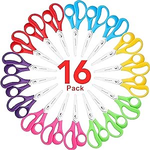 16Pack 5.5" Safety Small School Kids Student Round Blunt Tip Craft Scissors Bulk, Stainless Steel Blades Comfort Grip Scissors for Kid Children Kindergarten Cutting Paper