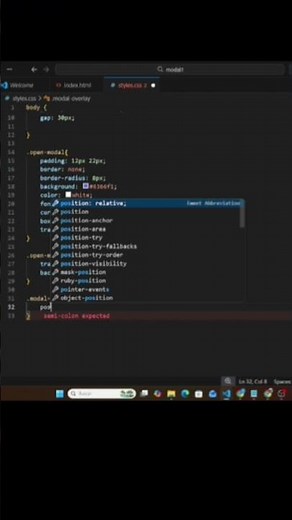 Modal con HTML y CSS desde cero. 🚀 #HTML #CSS #Frontend #Programacion #Shorts