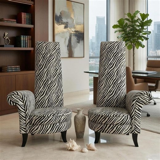 Mirrored Zebra Print High-back Accent Chairs, Black White Maximalist Lounge Seating - Etsy