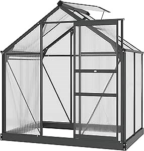 Amazon.com : Outsunny 6' x 4' Greenhouse for Outdoors, Polycarbonate Greenhouse with Rain Gutter and Roof Vent, Aluminum Walk-in Green Houses for Outside for Patio Backyard Garden, Gray : Patio, Lawn & Garden