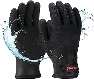 KAYGO Winter Waterproof Thermal Work Gloves for Men and Women, Full Hand Latex Coated, Acrylic Insulated Liner for Freezer Cold Weather, Fine Crinkle Grip,KG140W,Black, S