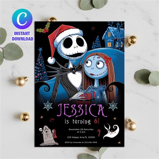 The Nightmare Before Christmas Invitation the Nightmare Before Christmas Birthday Party Jack Skellington Editable Invitation - Etsy