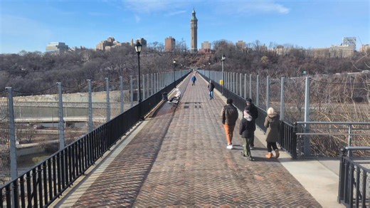 High Bridge between the Bronx and Manhattan. It is the oldest bridge in New York City. In 1842, the Croton Aqueduct opened between Manhattan and Croton River in Westchester County the first piped clean drinking water to be brought down from upstate. At first, water was brought up and down across the Harlem River via pontoons, until the High Bridge was completed in 1848. The tower was added for additional pressure about 1872. The entire route was designed to have a walkway promenade on top, makin