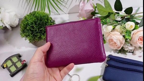 Paterr 2 Small Leather Coin Purse for Women Keychain Coin Pouch Mini Change Purse with Zipper Key Pouch Coin Holder Wallet (Purple,3 Zippers)