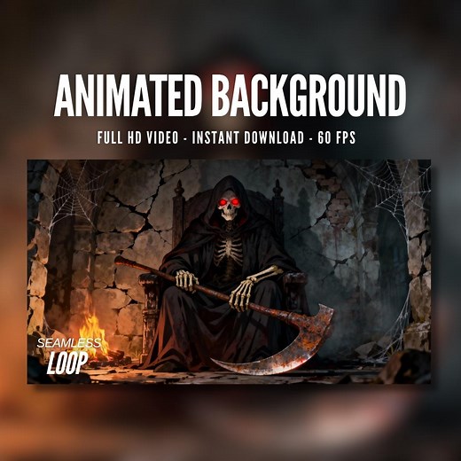 Animated Background | Grim Reaper With Red Eyes Sitting by Fireplace | Dark Gothic Throne Room | MP4 Digital Download for Streaming | AB726 - Etsy