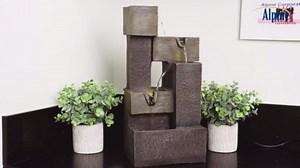 Alpine Corporation ZDQ110 19" Indoor/Outdoor Multi-Tier Water Fountain with LED Lights – Cascading Waterfall Feature for Gardens, Patios, Yards, and Home Décor, Gray