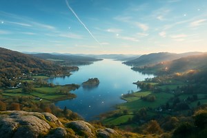Mystic Lake Sunrise Fantasy Landscape Digital Art | Nature Wall Art Printable | High-Resolution Scenic Valley
