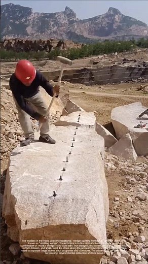 No need for explosives to split rocks! Craftsmen use "iron wedges" to dismantle the entire granite