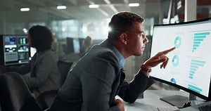 Man Computer Screen Statistics Graphs Thinking Stock Footage Video (100% Royalty-free) 3498900327 | Shutterstock