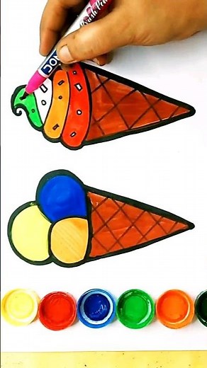 Ice Cream Drawing step by step tutorial, Painting & Coloring for kids, Toddlers, How to draw,4