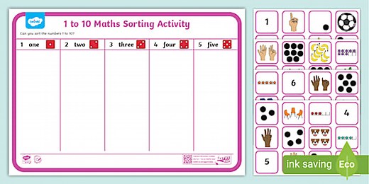 1 - 10 Sorting Mats Activity