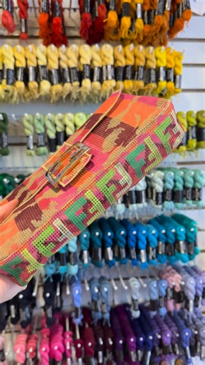 Greystone Needlepoint Shop | Needle + Thread on Instagram: "Comment SHOP for details on the @fendi needlepoint bag and stitch along with me! After revisiting this project with @annefisherneedlepoint, I made the switch to Pepper Pot — it’ll give the bag better drape, less bulk, and the smoothest stitch. Here we go!! #fendiupdate #fendineedlepointbag"