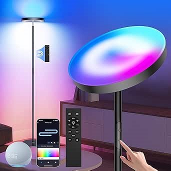 Smart RGB Floor Lamps for Living Room, 36W/3000LM Bright LED Standing Lamp with App & Remote Control, Modern Color Changing Tall Lamp with Stepless Dimming, Torchiere Corner Floor Lamp for Bedroom