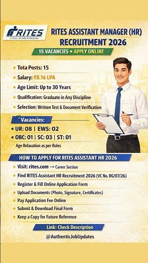 RITES HR Recruitment 2026 📢 Easy Selection | No Negative Marking 😱 #shorts